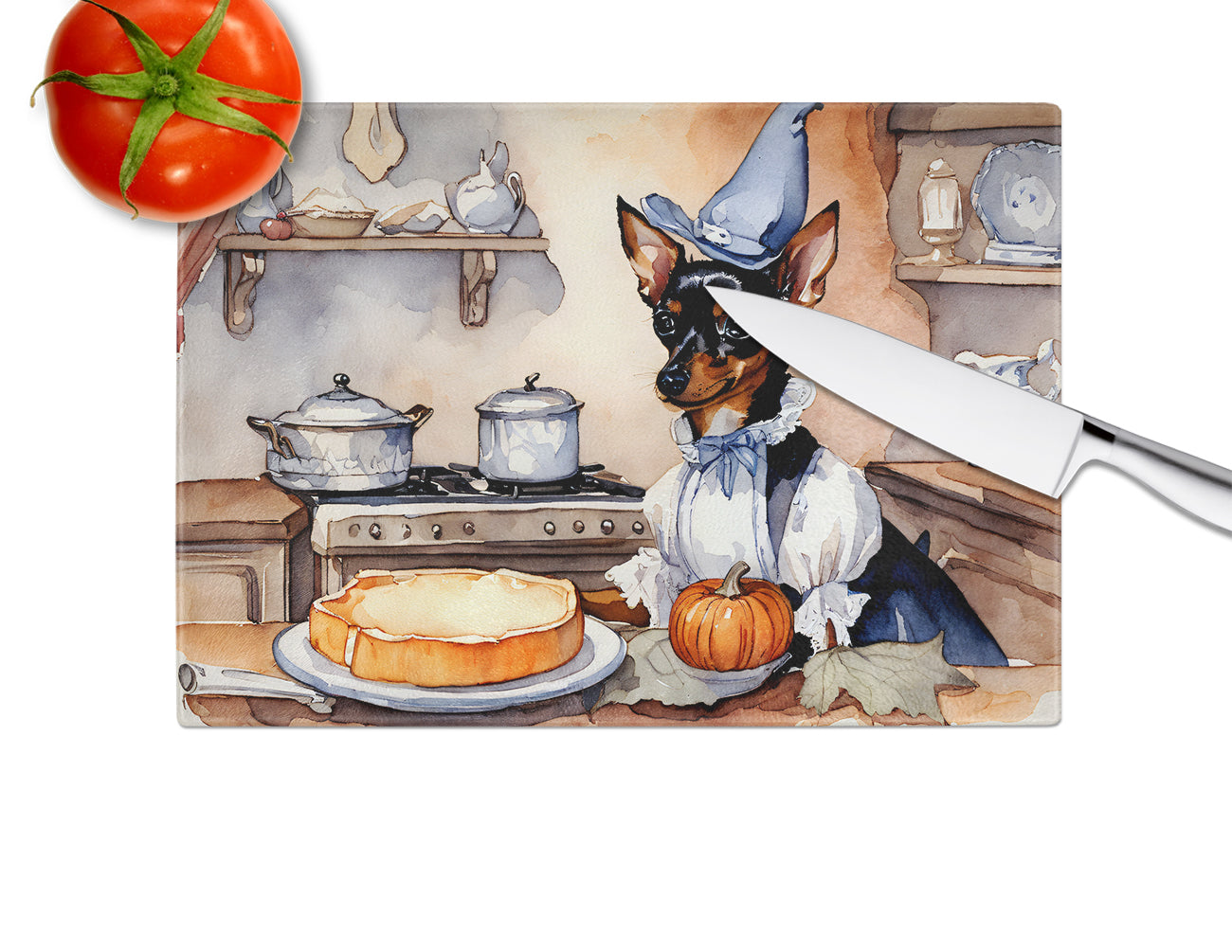 Miniature Pinscher Fall Kitchen Pumpkins Glass Cutting Board