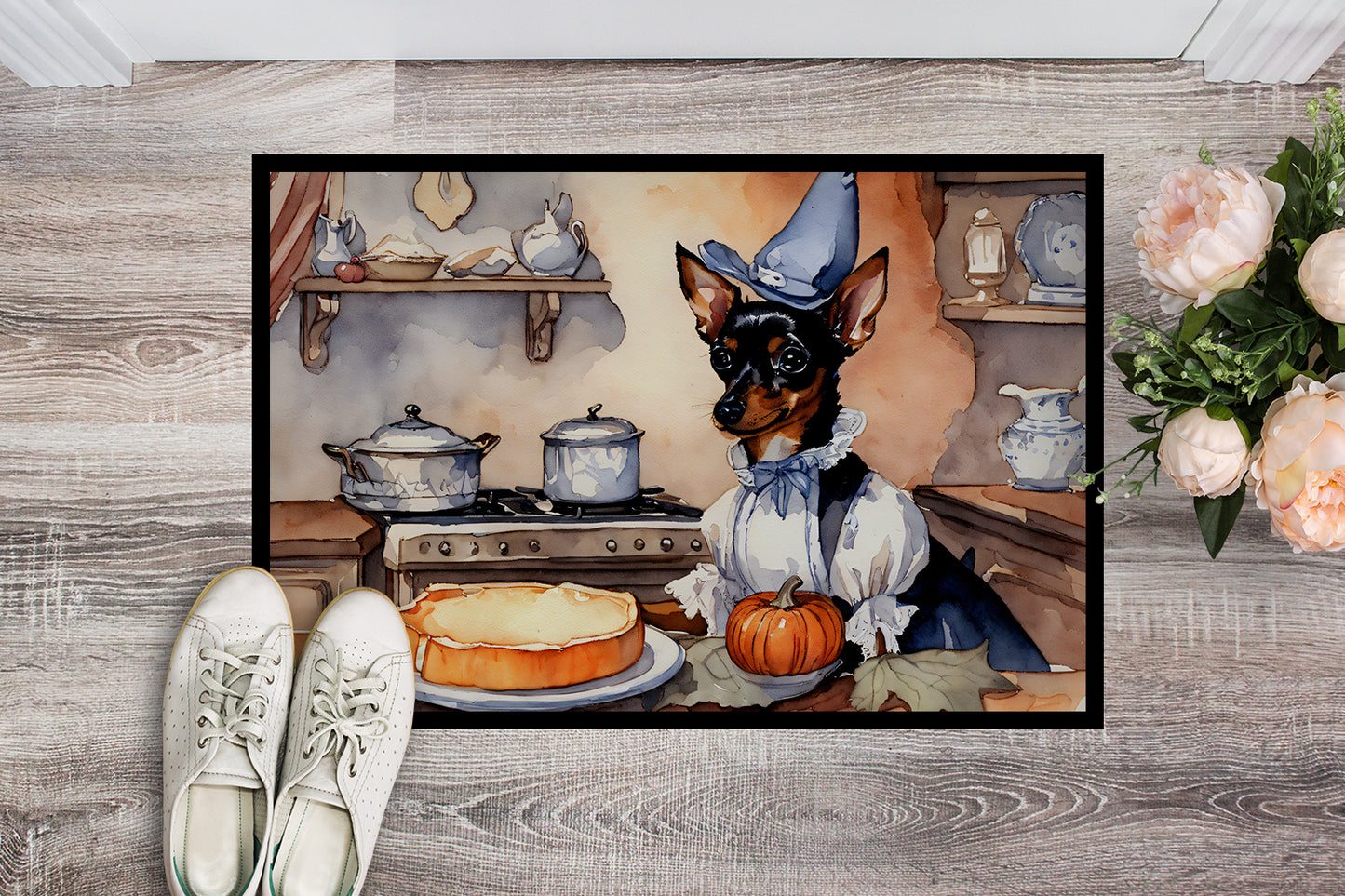 Miniature Pinscher Fall Kitchen Pumpkins Doormat