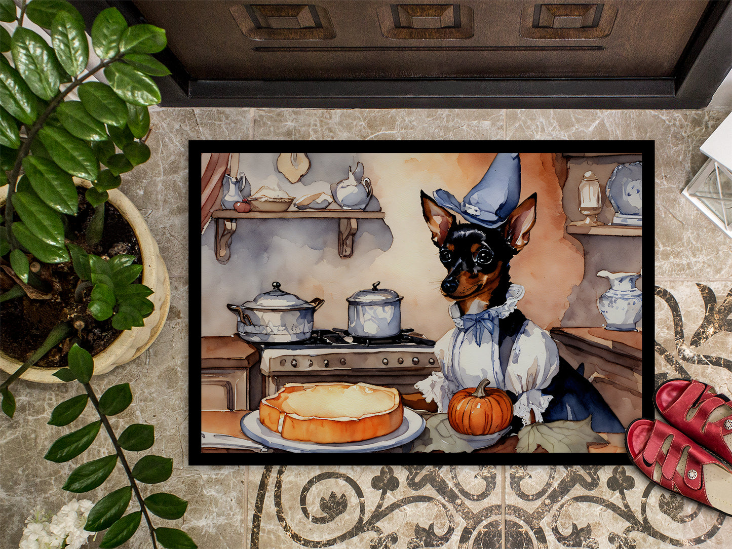 Miniature Pinscher Fall Kitchen Pumpkins Doormat