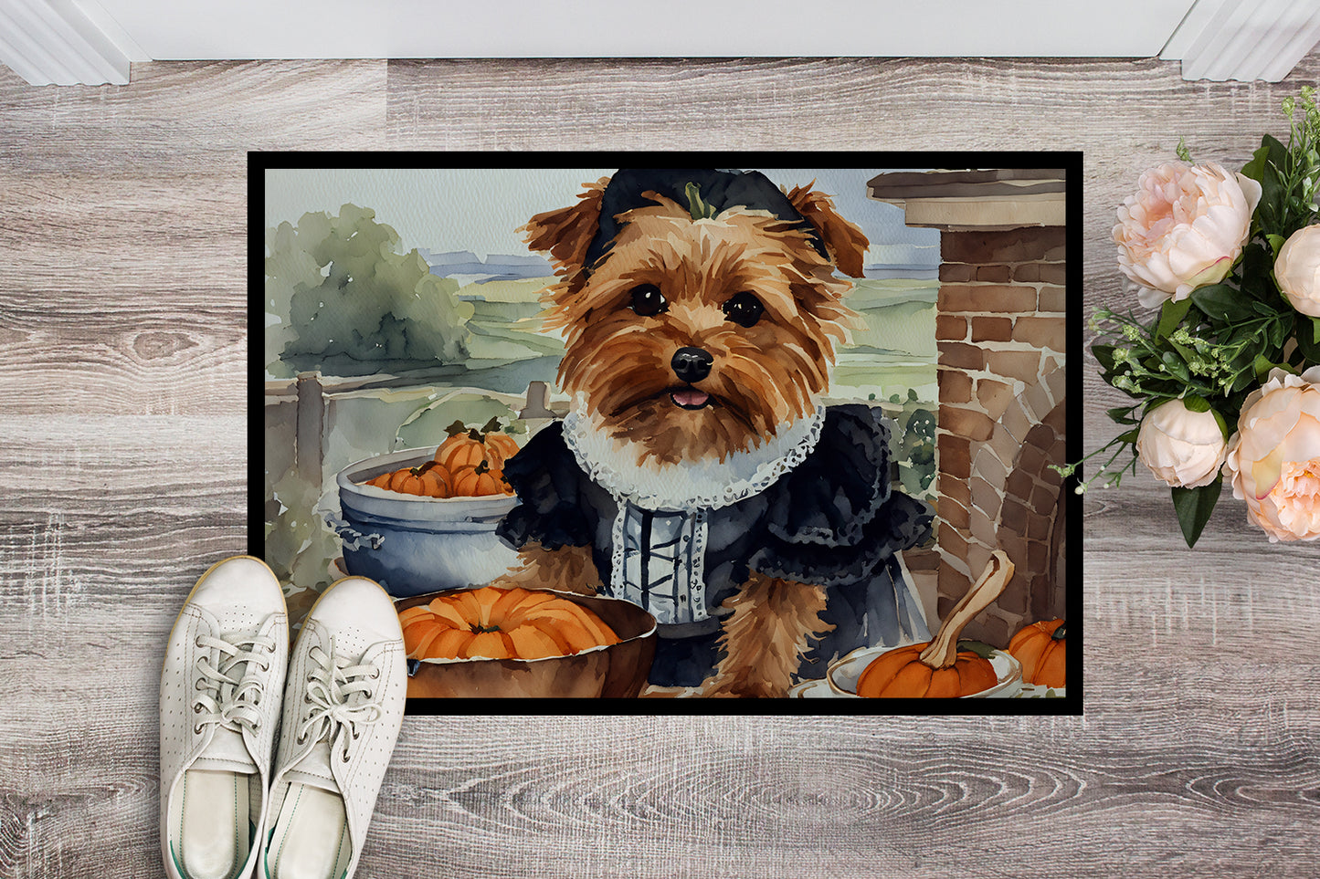 Norfolk Terrier Fall Kitchen Pumpkins Doormat