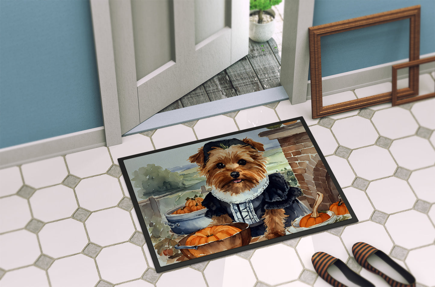 Norfolk Terrier Fall Kitchen Pumpkins Doormat