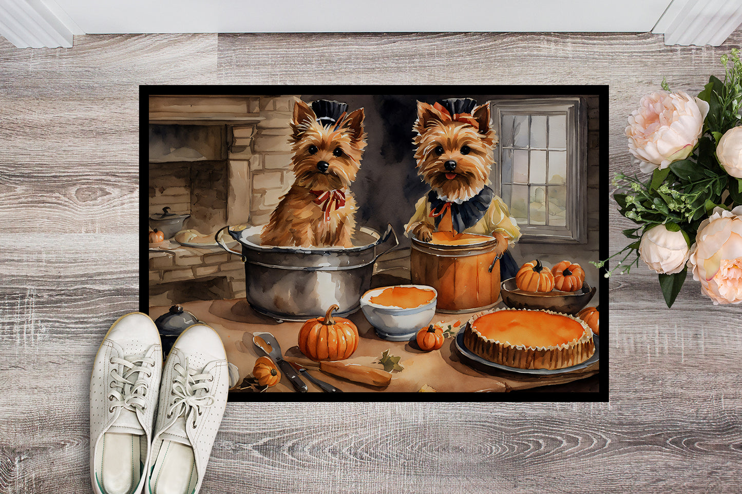 Norwich Terrier Fall Kitchen Pumpkins Doormat