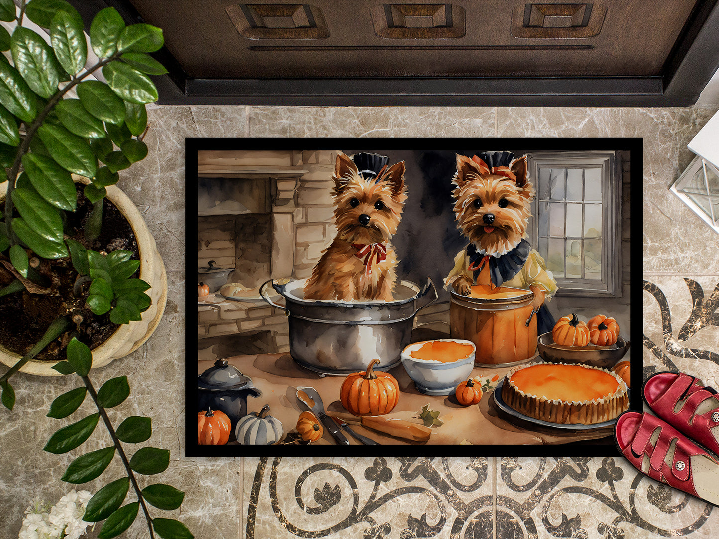 Norwich Terrier Fall Kitchen Pumpkins Doormat