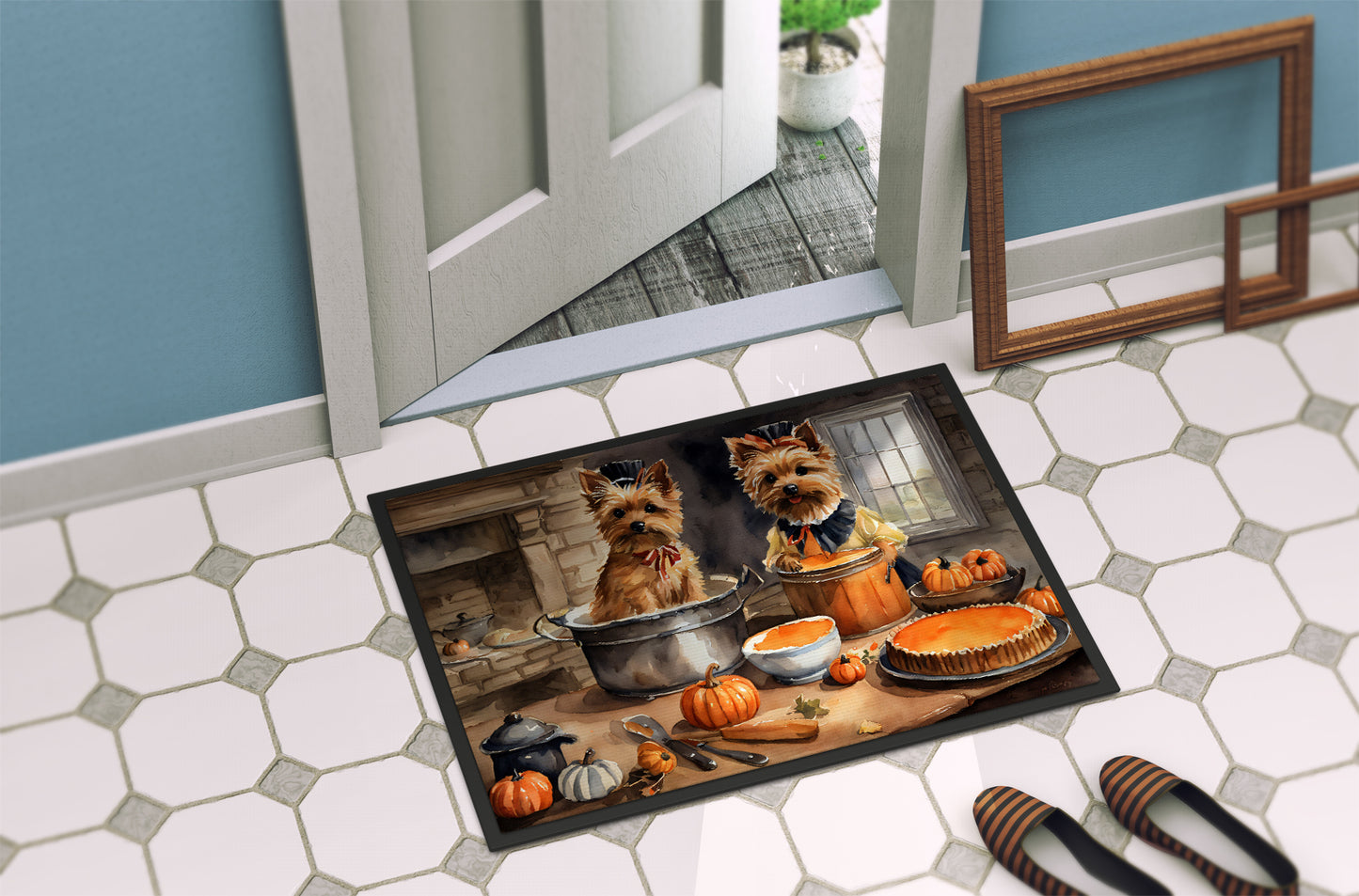 Norwich Terrier Fall Kitchen Pumpkins Doormat