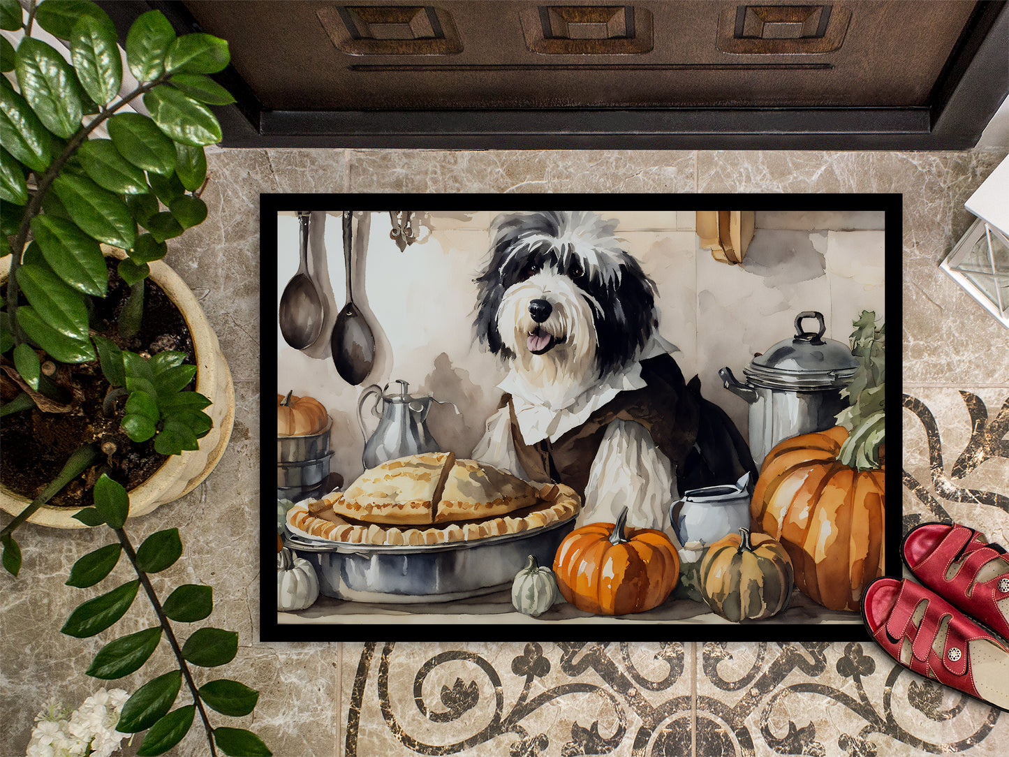 Old English Sheepdog Fall Kitchen Pumpkins Doormat