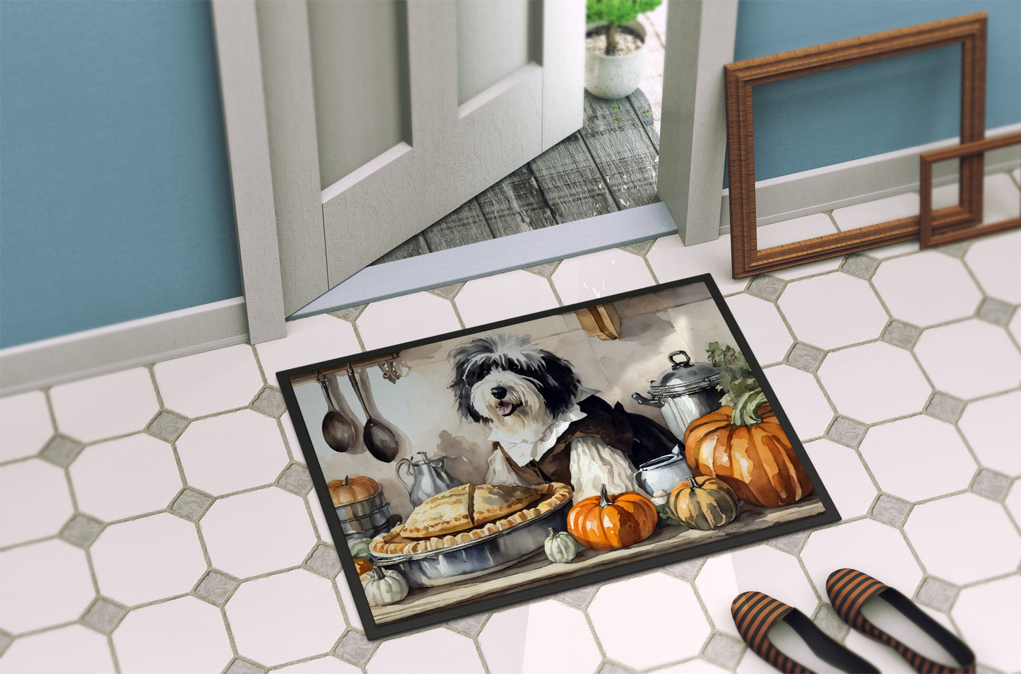 Old English Sheepdog Fall Kitchen Pumpkins Doormat