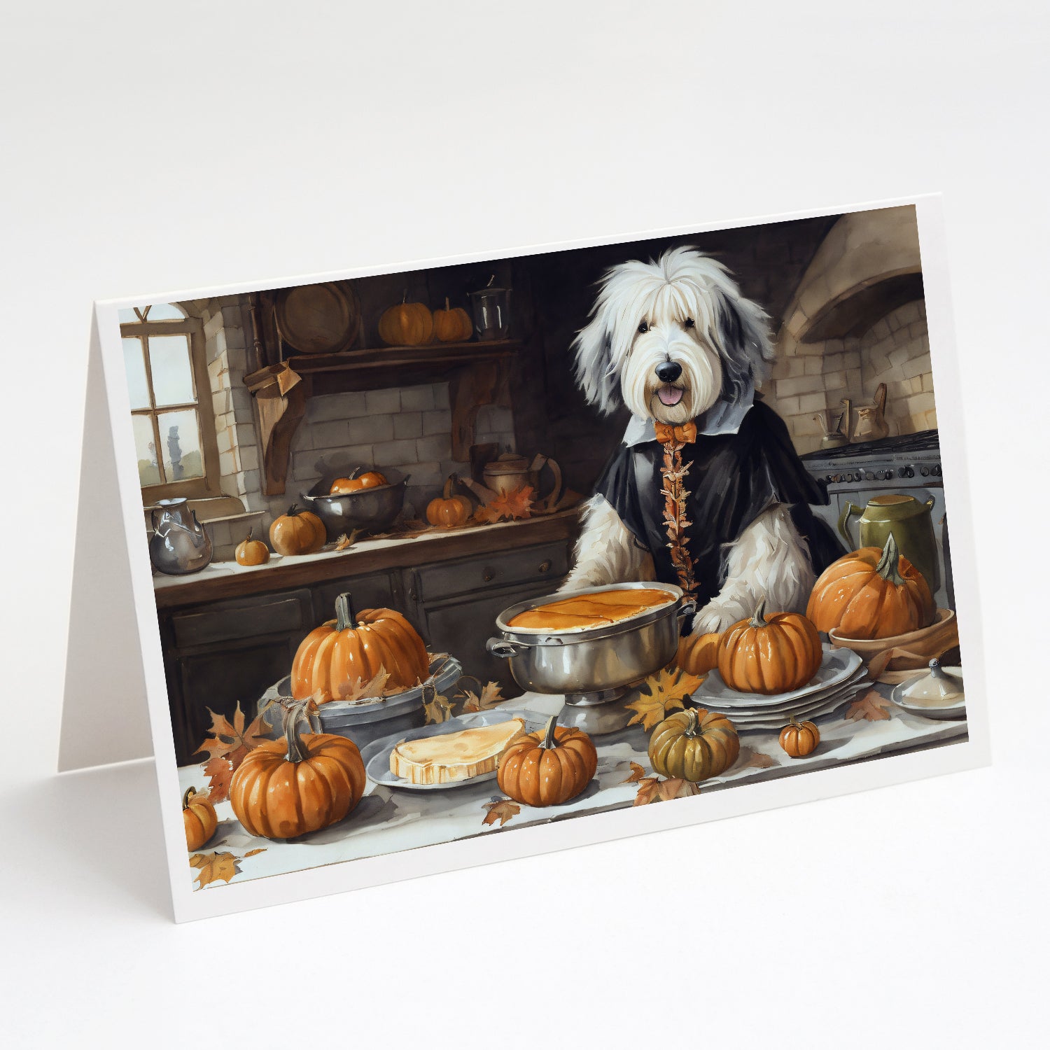 Buy this Old English Sheepdog Fall Kitchen Pumpkins Greeting Cards Pack of 8