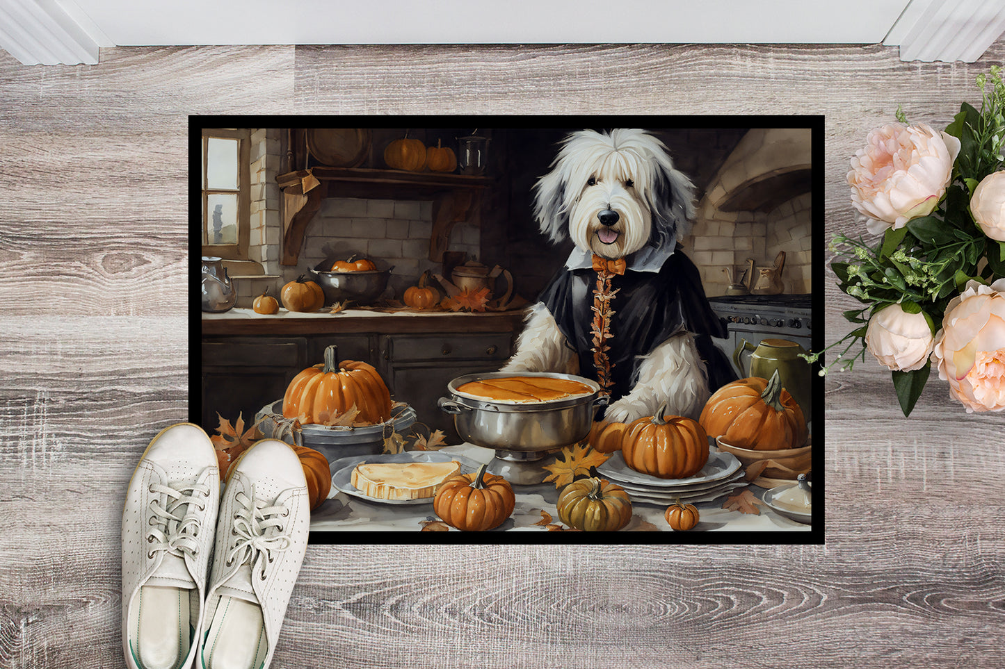 Old English Sheepdog Fall Kitchen Pumpkins Doormat