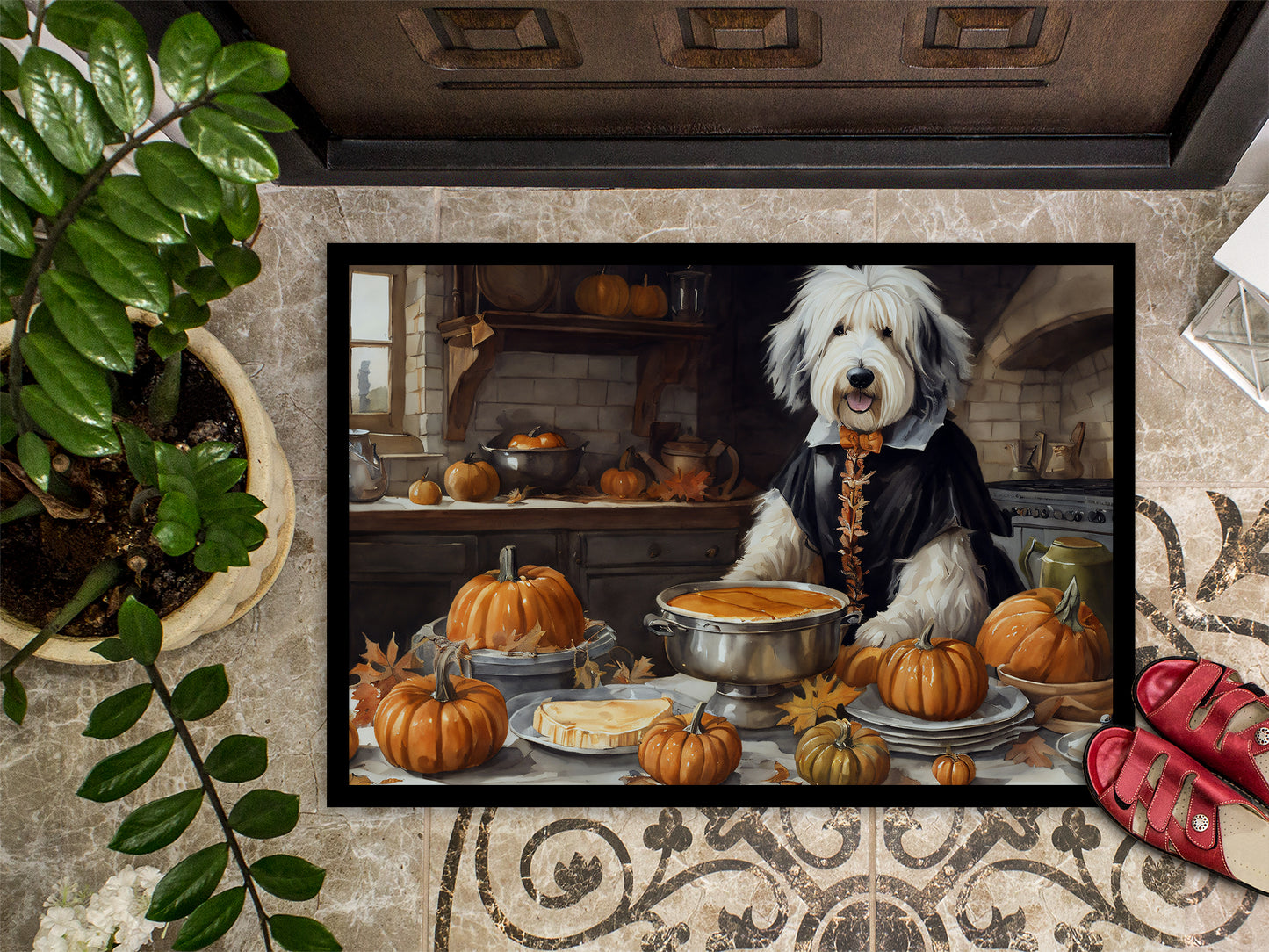 Old English Sheepdog Fall Kitchen Pumpkins Doormat