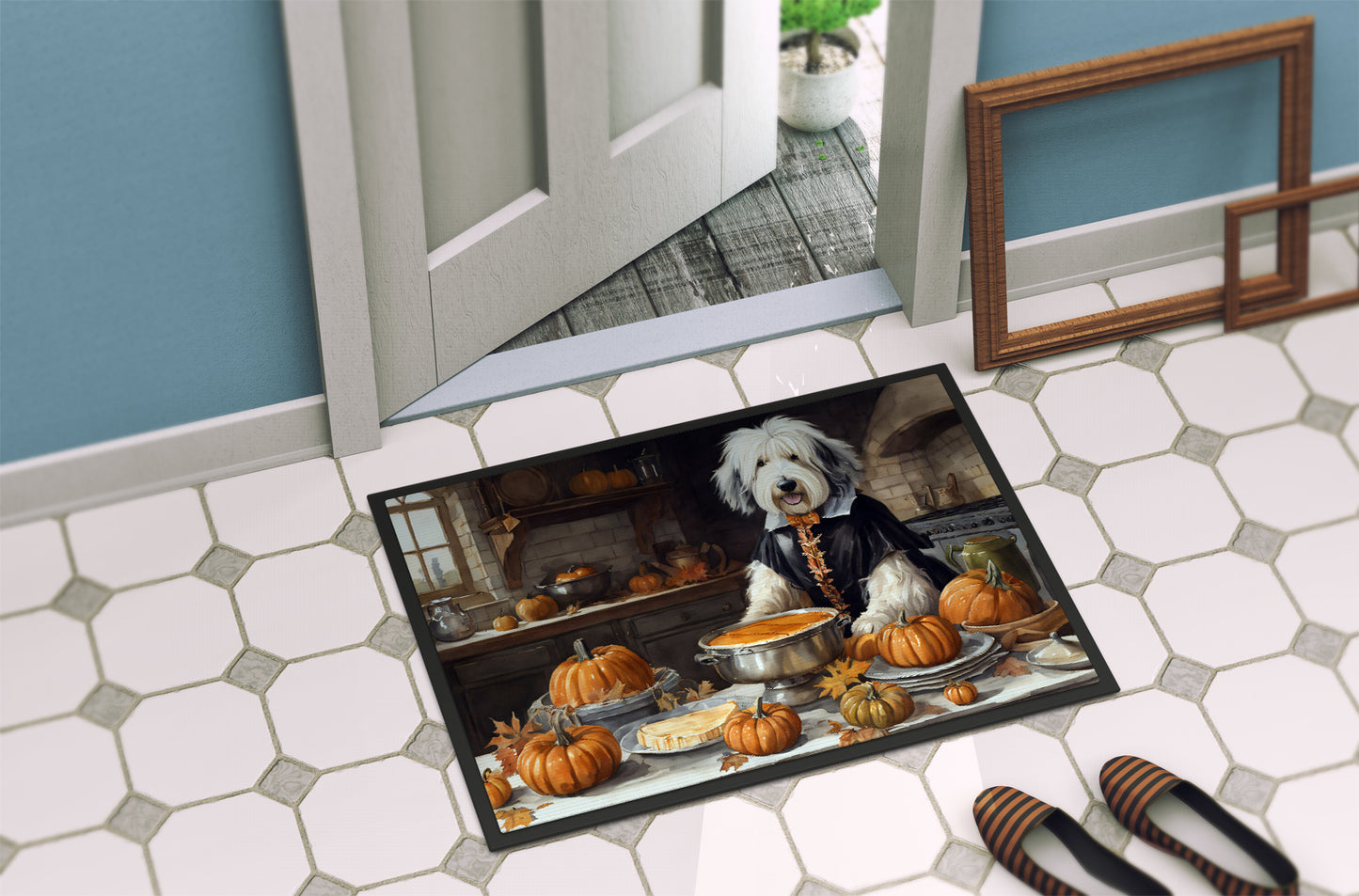 Old English Sheepdog Fall Kitchen Pumpkins Doormat