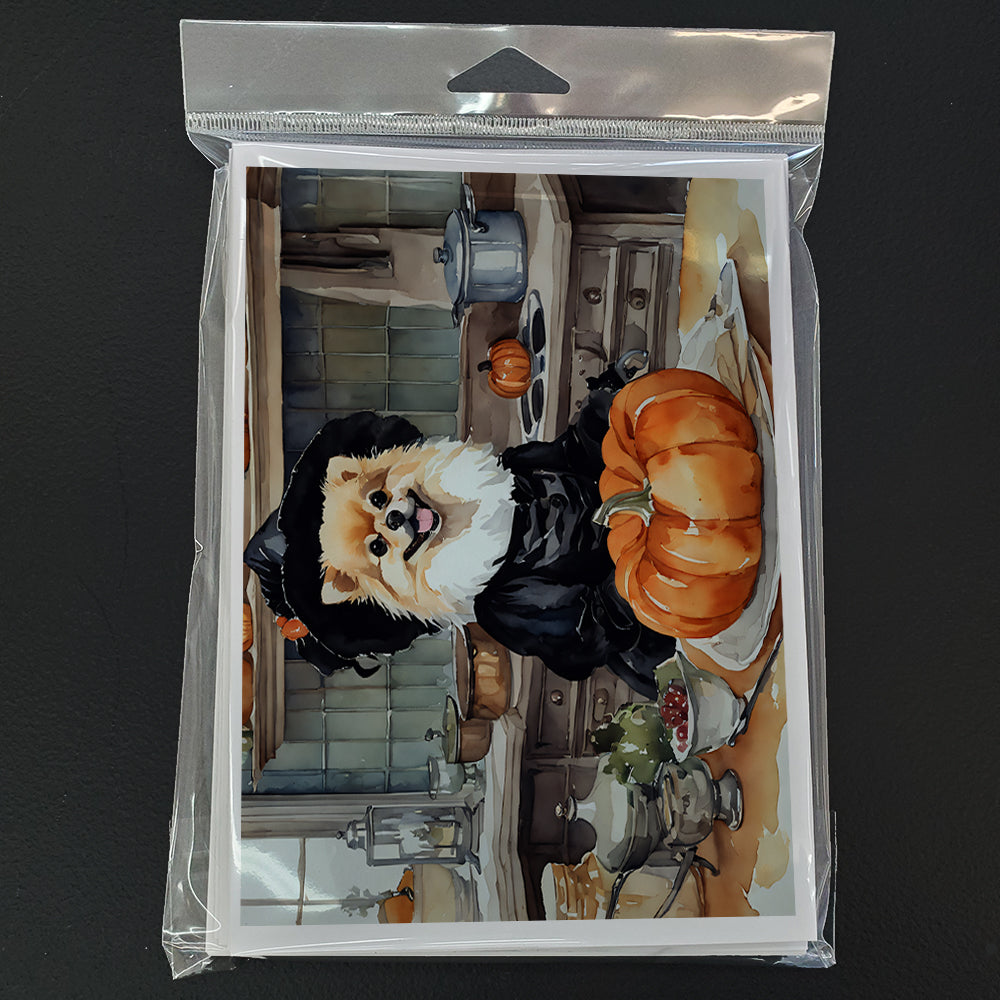 Pomeranian Fall Kitchen Pumpkins Greeting Cards Pack of 8