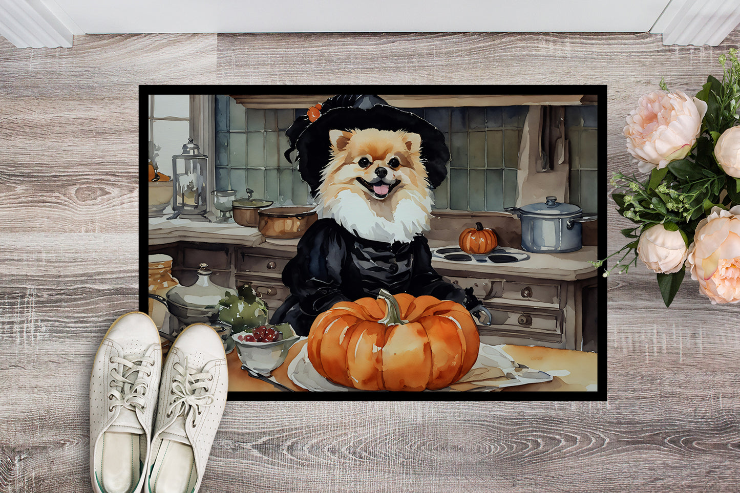 Pomeranian Fall Kitchen Pumpkins Doormat