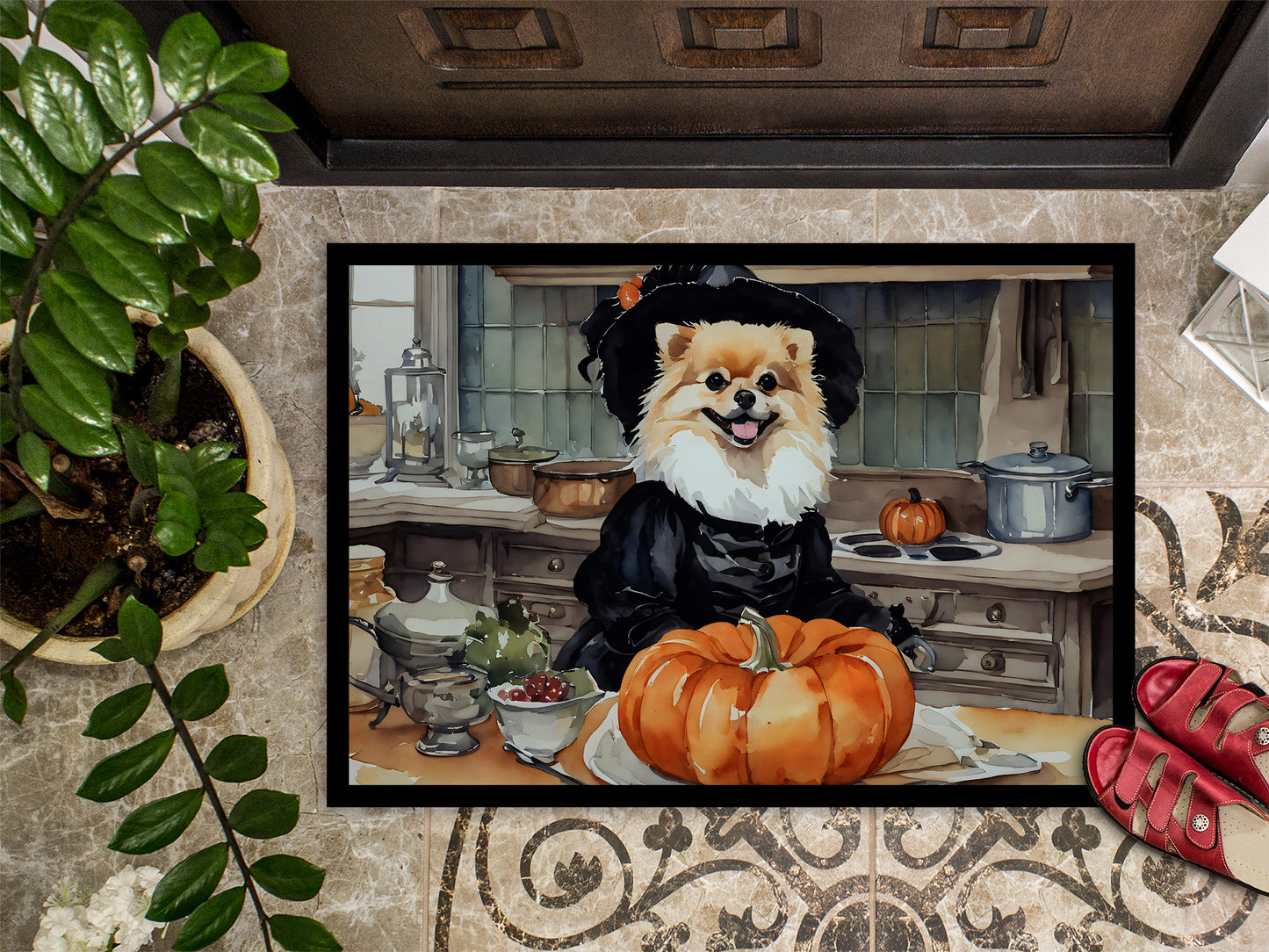 Pomeranian Fall Kitchen Pumpkins Doormat