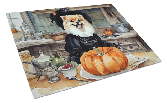 Buy this Pomeranian Fall Kitchen Pumpkins Glass Cutting Board