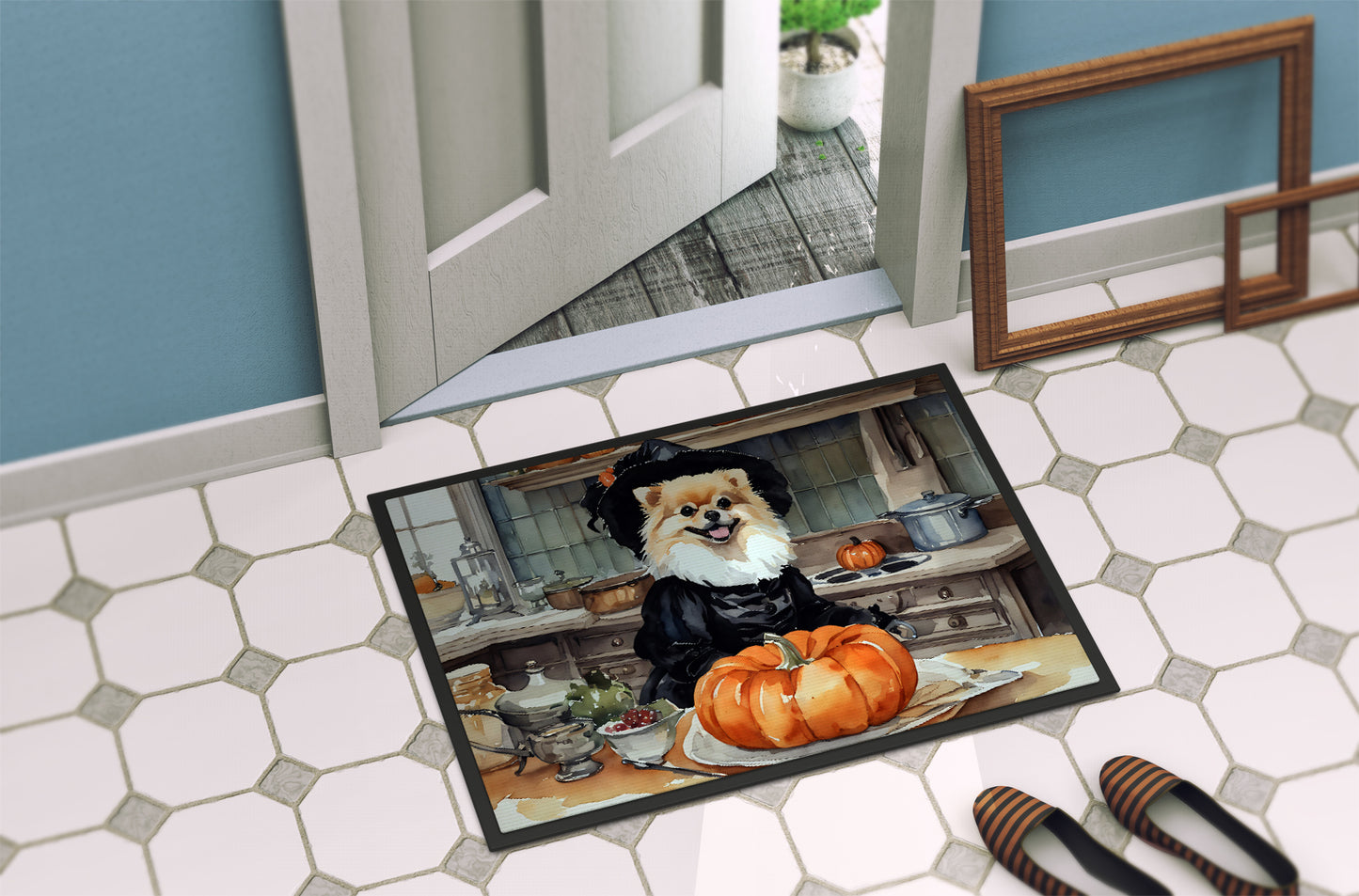 Pomeranian Fall Kitchen Pumpkins Doormat