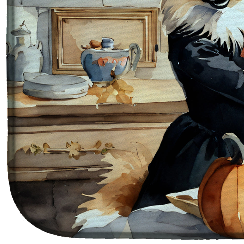 Pomeranian Fall Kitchen Pumpkins Dish Drying Mat