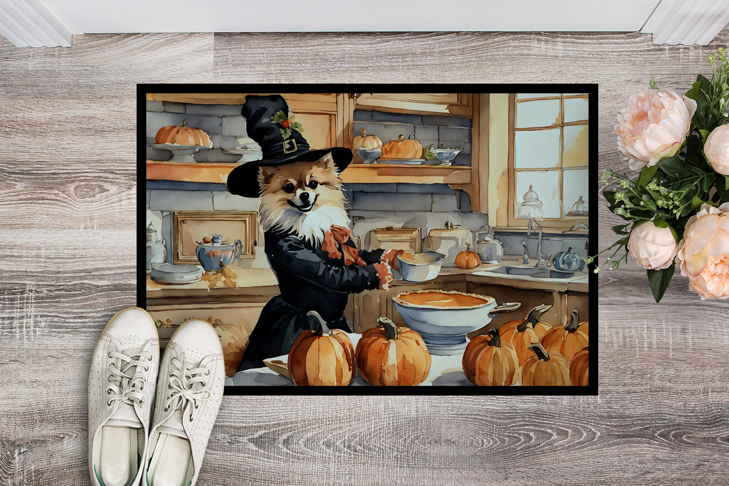 Pomeranian Fall Kitchen Pumpkins Doormat