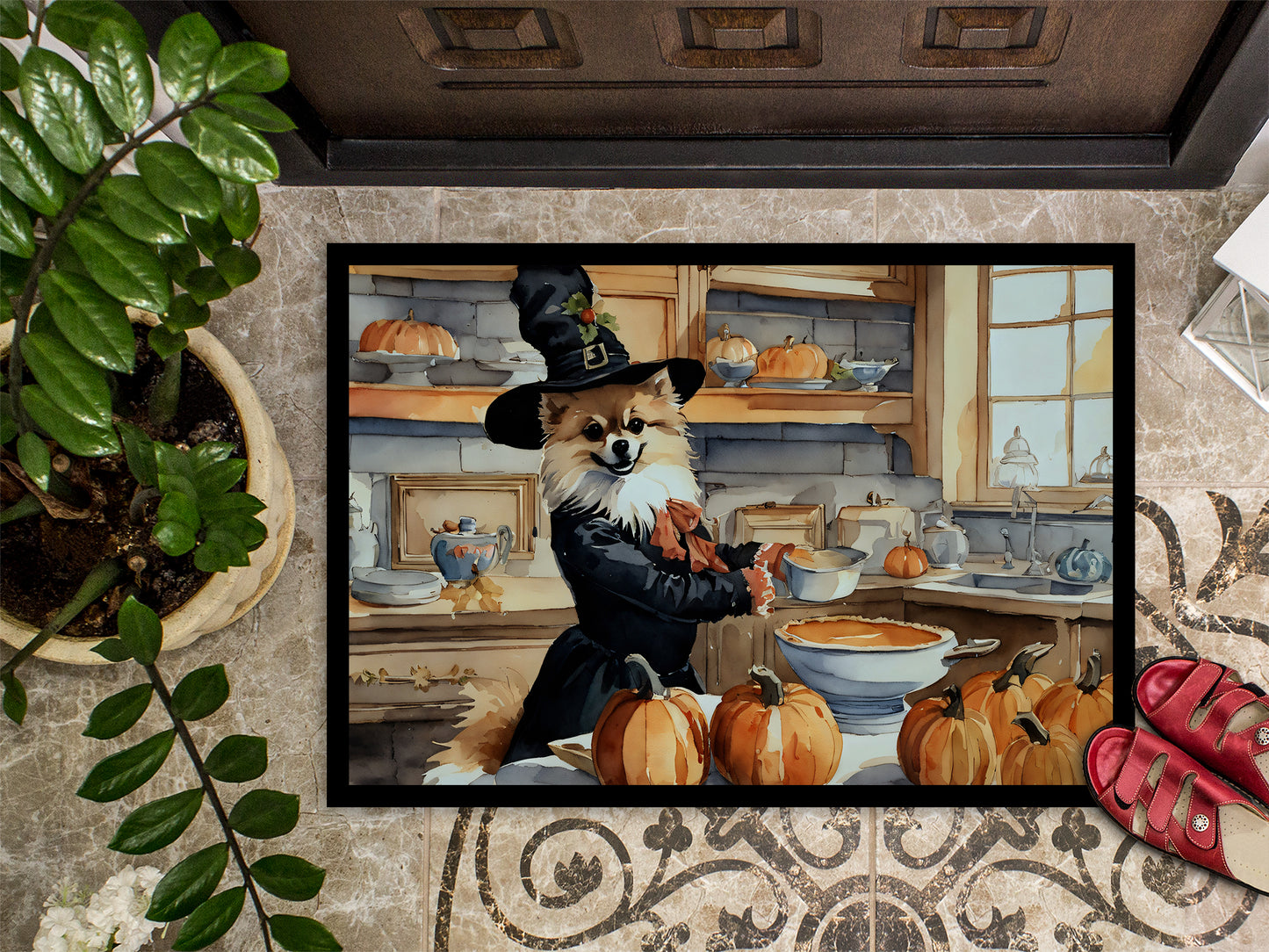 Pomeranian Fall Kitchen Pumpkins Doormat