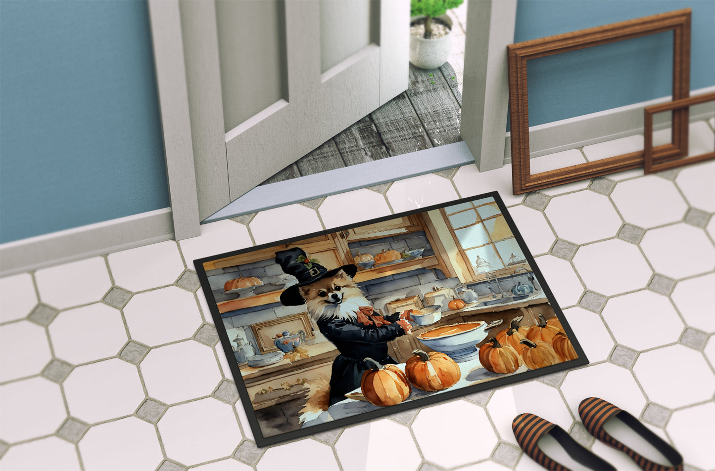 Pomeranian Fall Kitchen Pumpkins Doormat