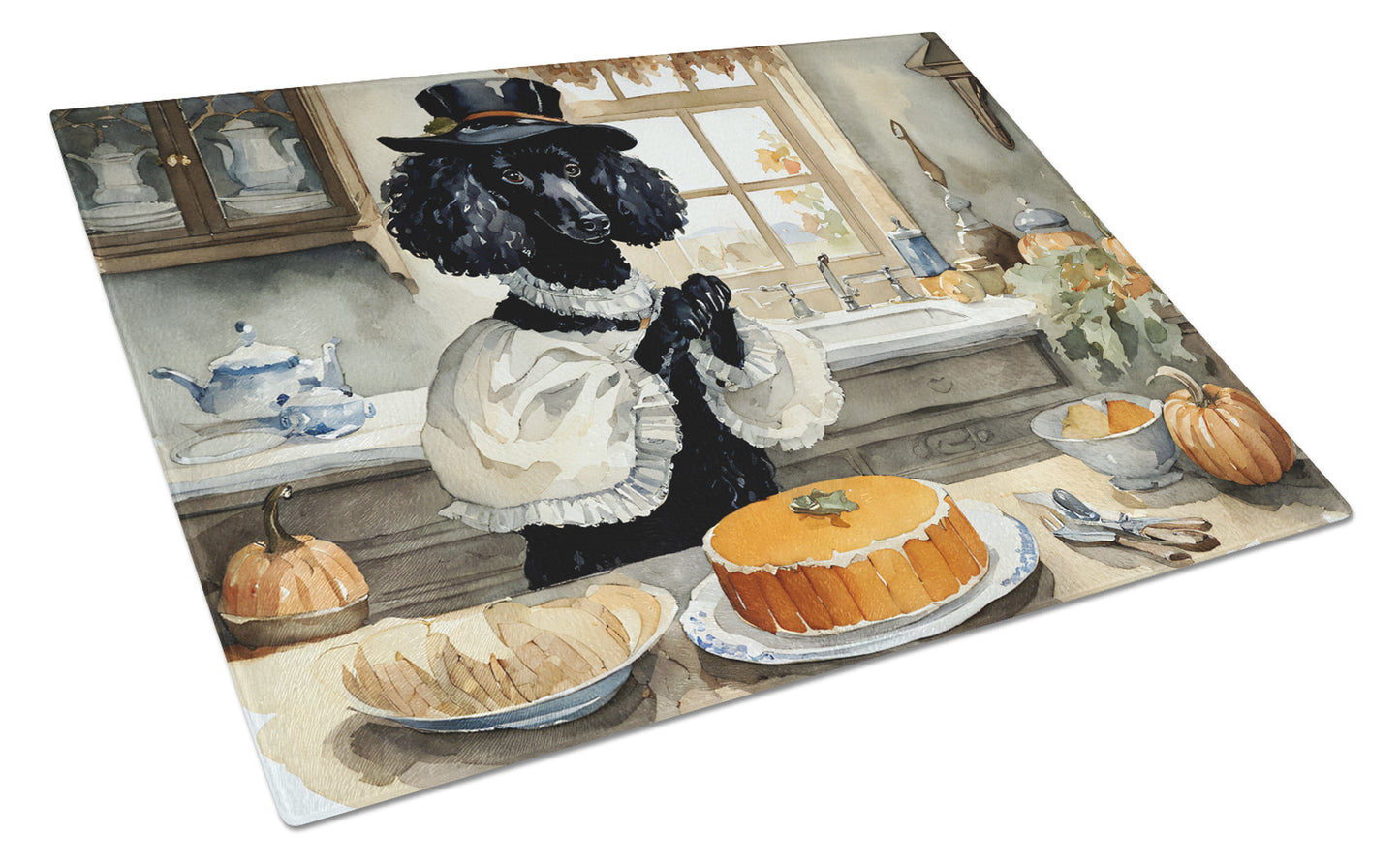 Buy this Poodle Fall Kitchen Pumpkins Glass Cutting Board