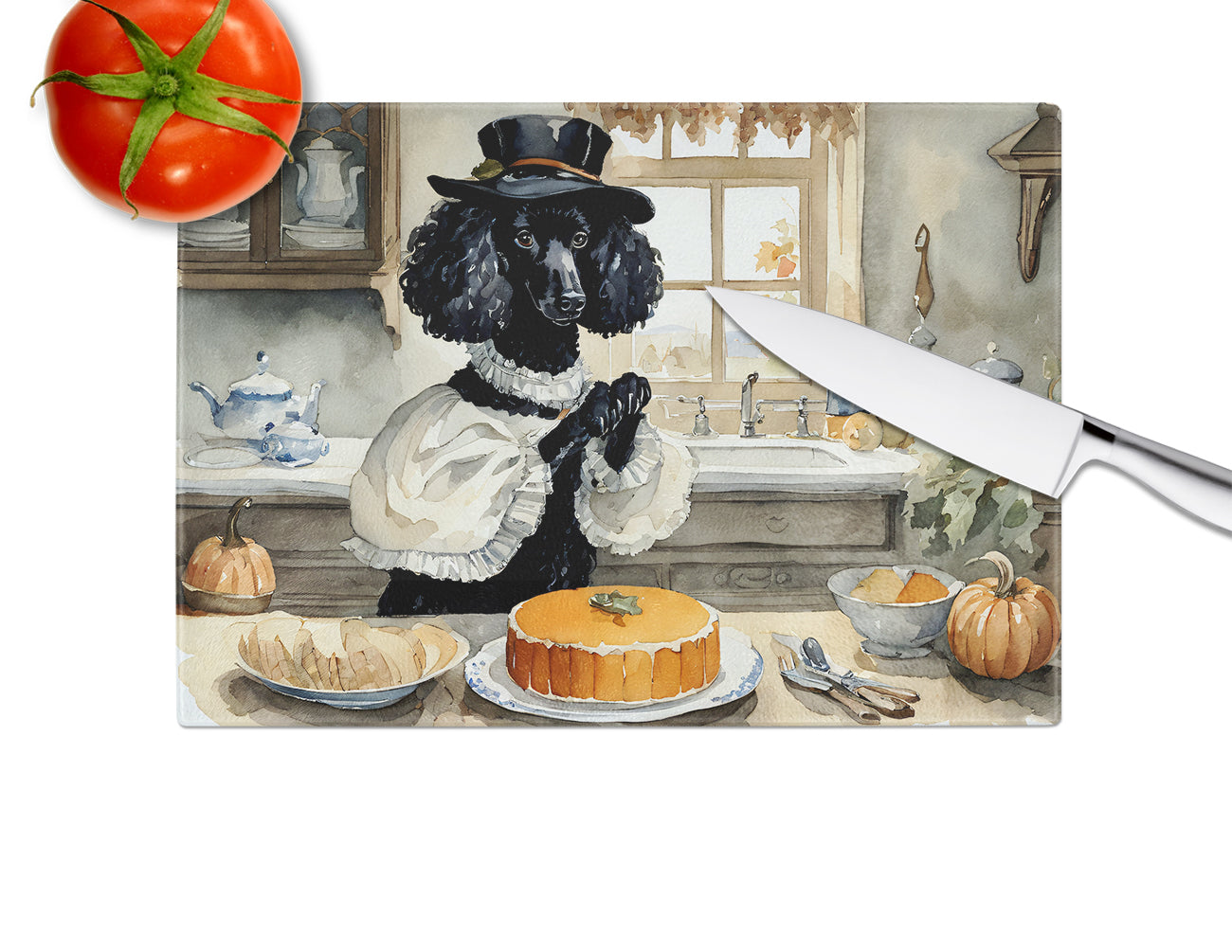 Poodle Fall Kitchen Pumpkins Glass Cutting Board