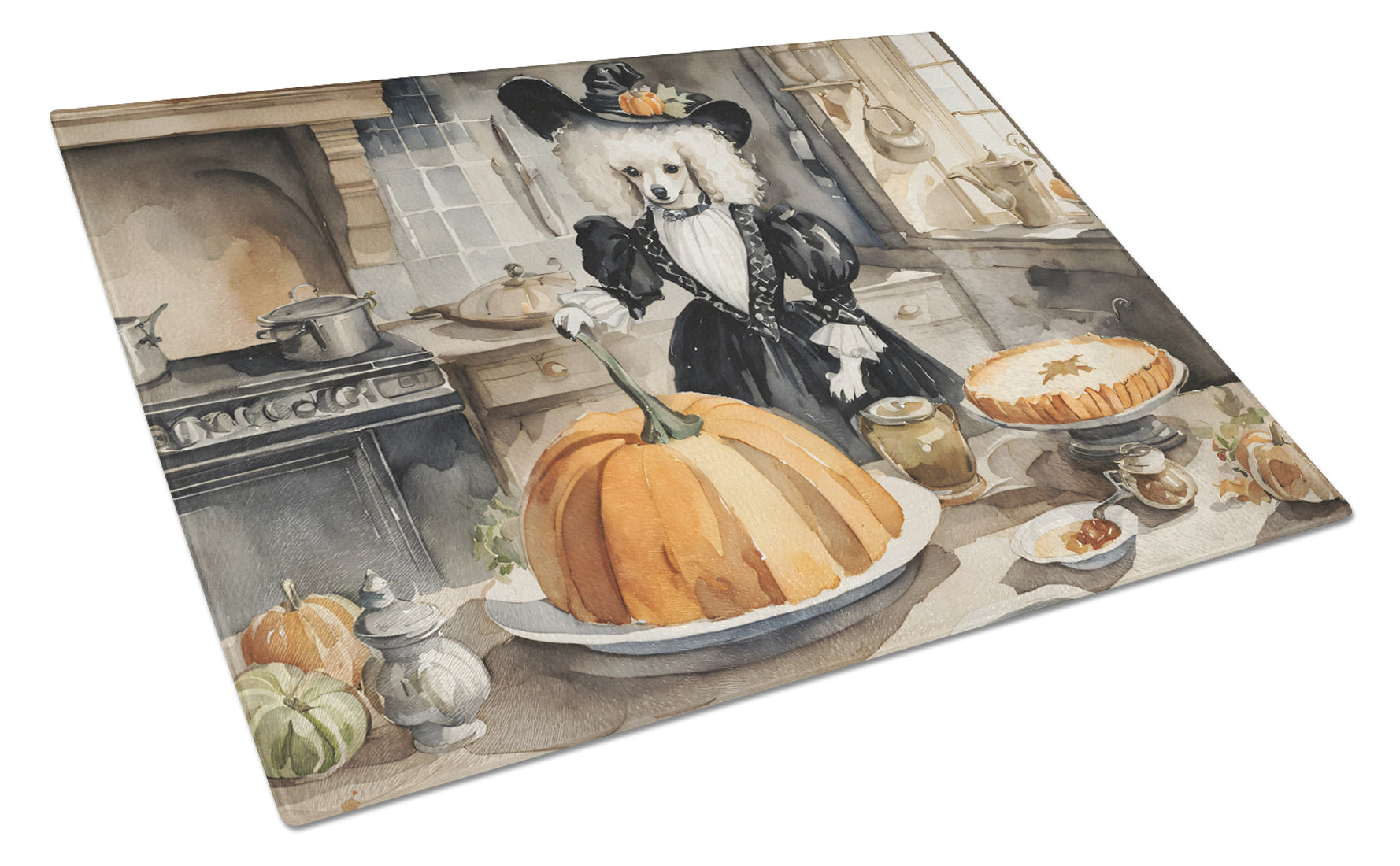 Buy this Poodle Fall Kitchen Pumpkins Glass Cutting Board