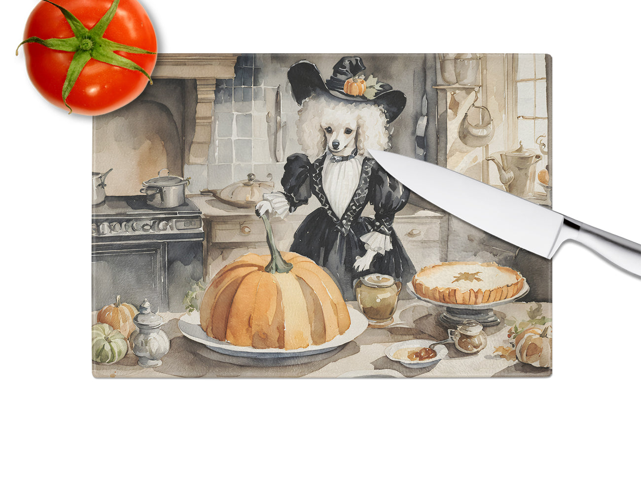 Poodle Fall Kitchen Pumpkins Glass Cutting Board