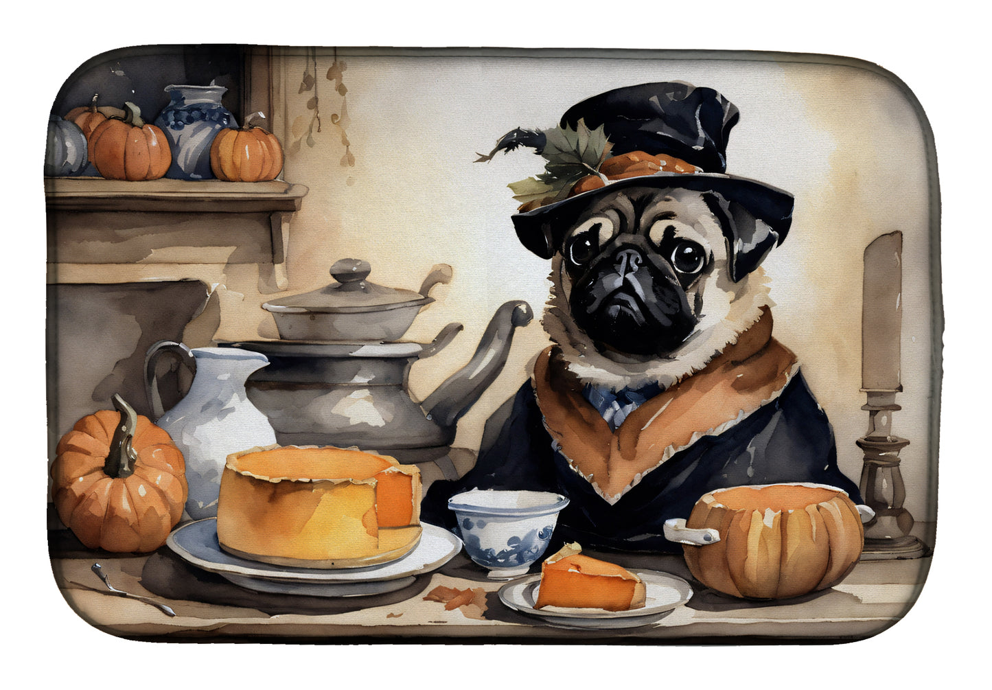 Buy this Pug Fall Kitchen Pumpkins Dish Drying Mat