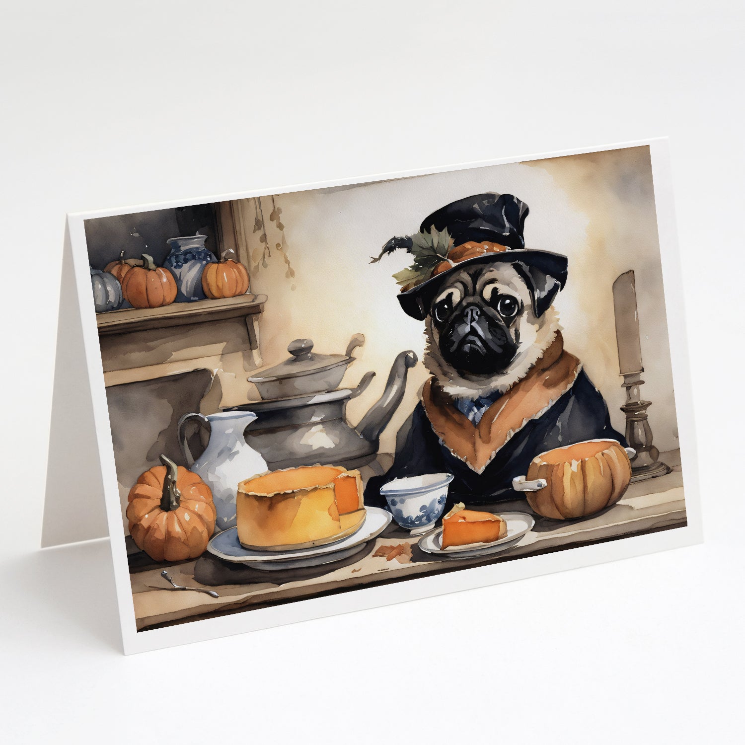 Buy this Pug Fall Kitchen Pumpkins Greeting Cards Pack of 8