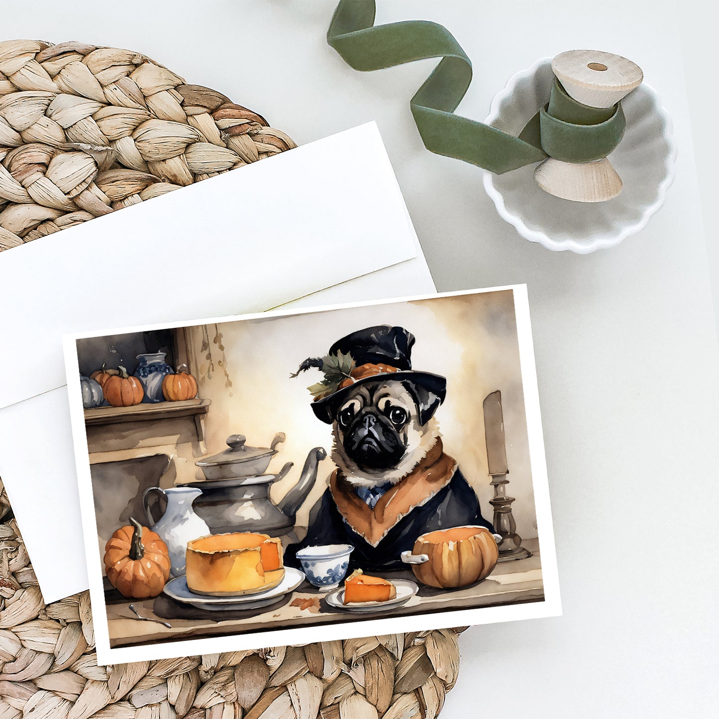 Pug Fall Kitchen Pumpkins Greeting Cards Pack of 8