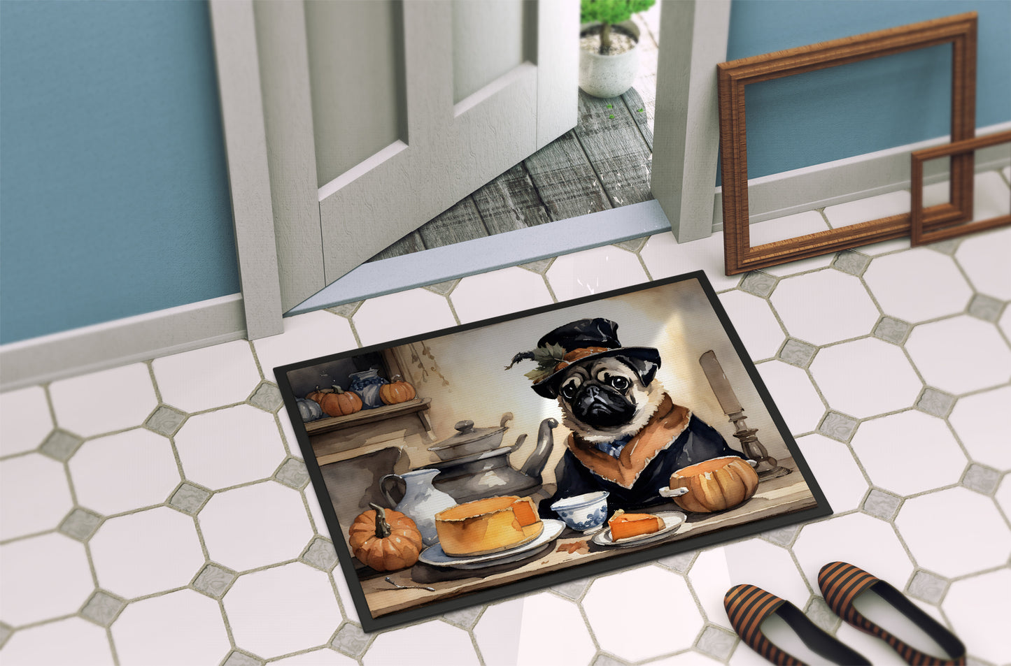 Pug Fall Kitchen Pumpkins Doormat