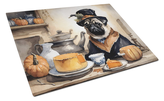 Buy this Pug Fall Kitchen Pumpkins Glass Cutting Board