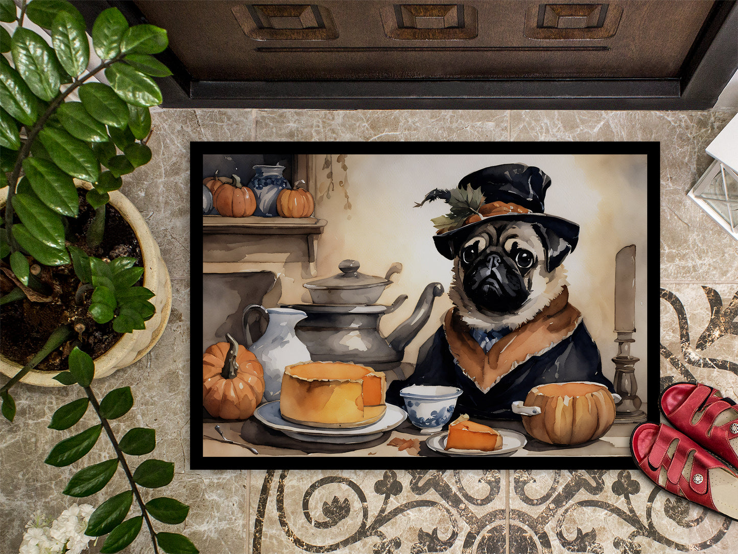 Pug Fall Kitchen Pumpkins Doormat