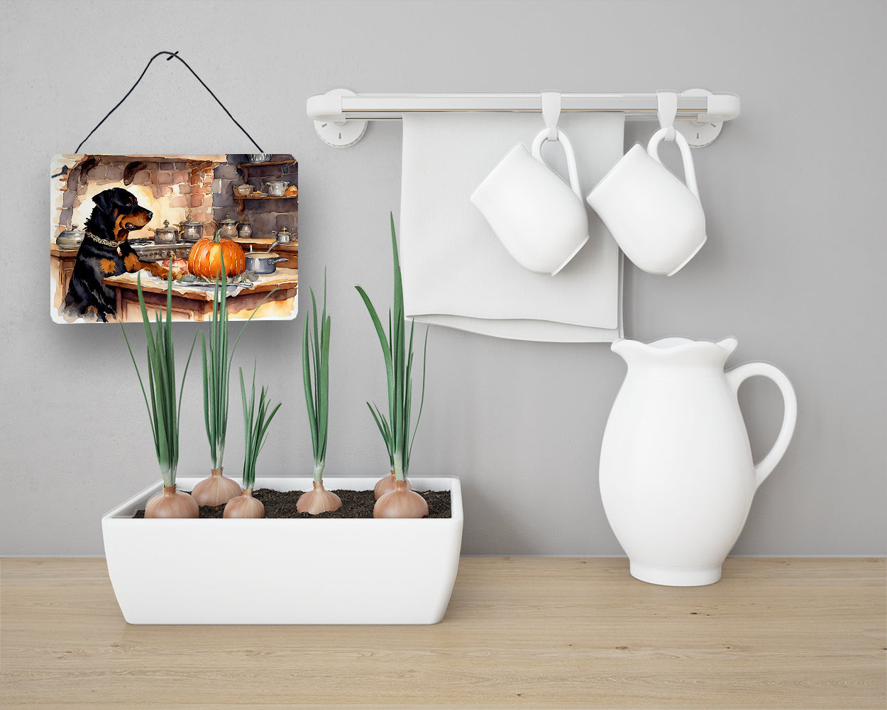 Rottweiler Fall Kitchen Pumpkins Wall or Door Hanging Prints