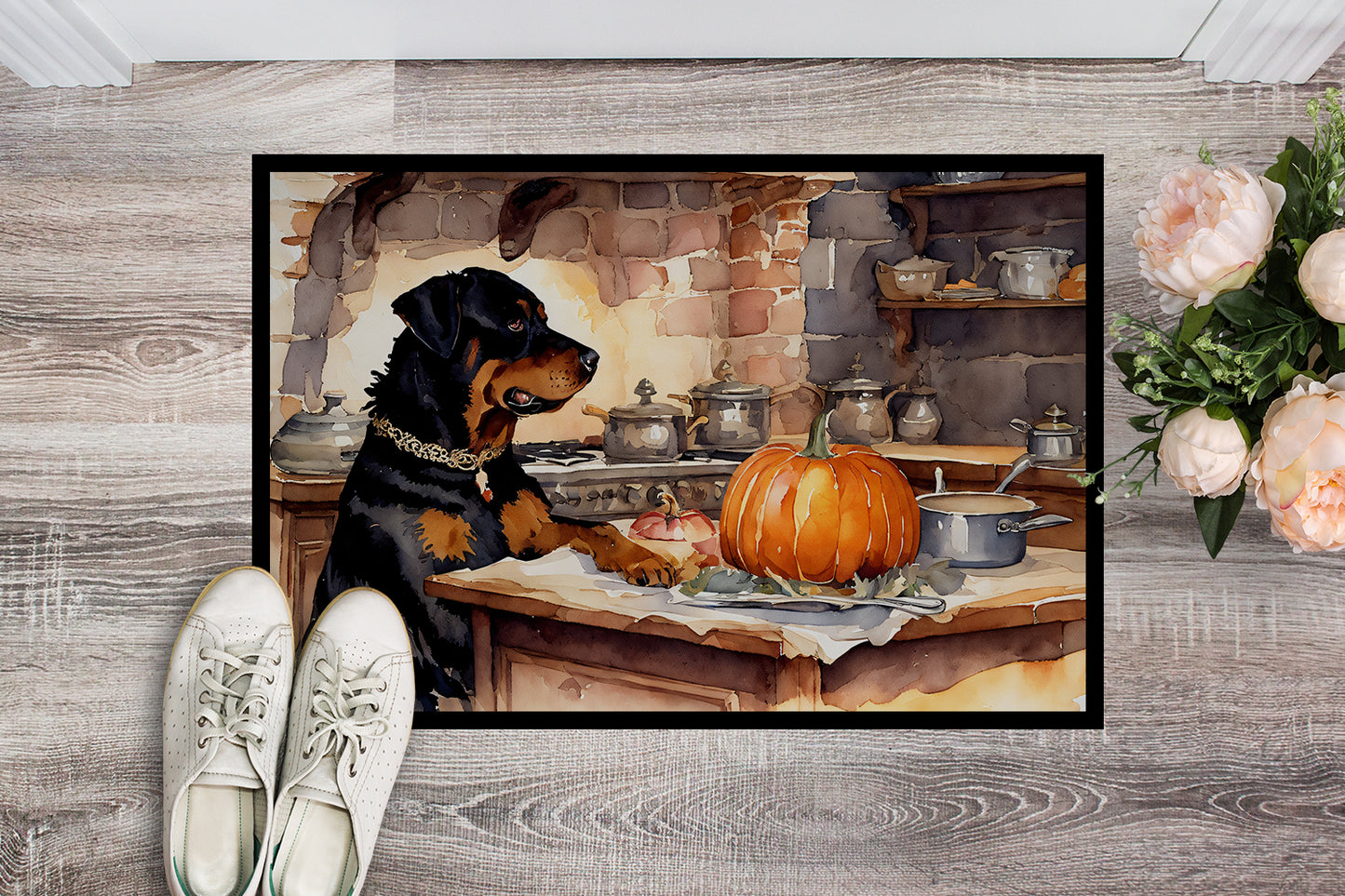 Rottweiler Fall Kitchen Pumpkins Doormat