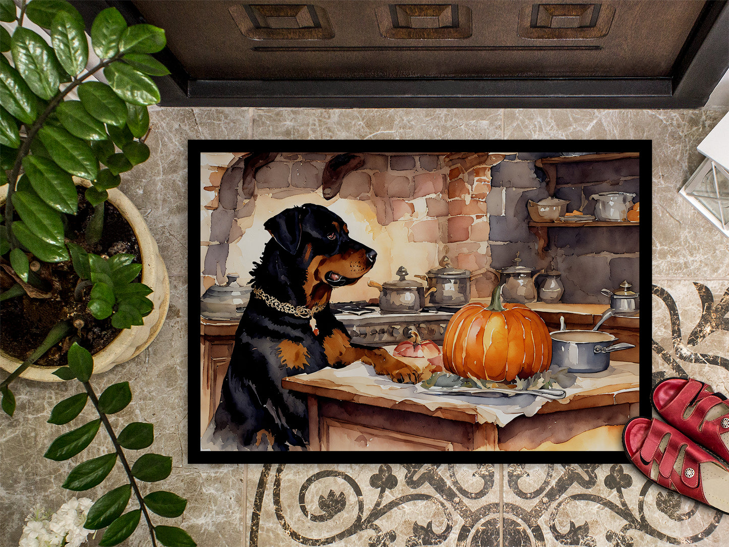 Rottweiler Fall Kitchen Pumpkins Doormat