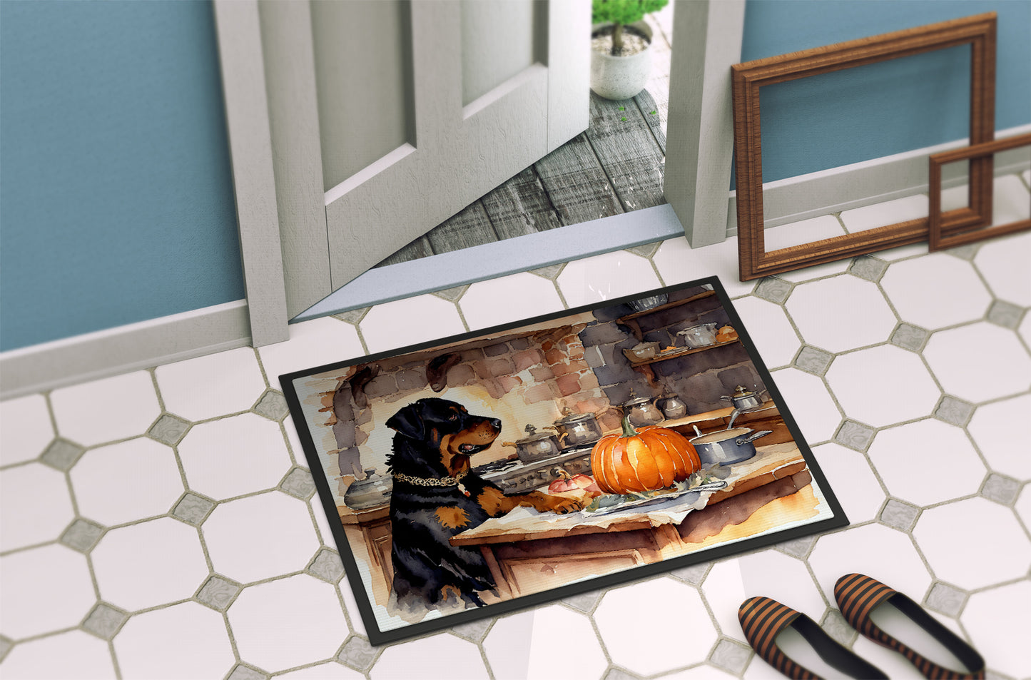 Rottweiler Fall Kitchen Pumpkins Doormat