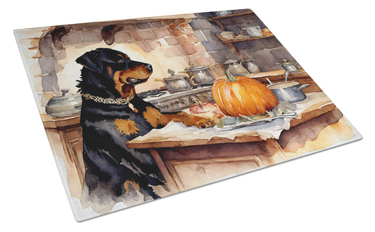 Buy this Rottweiler Fall Kitchen Pumpkins Glass Cutting Board