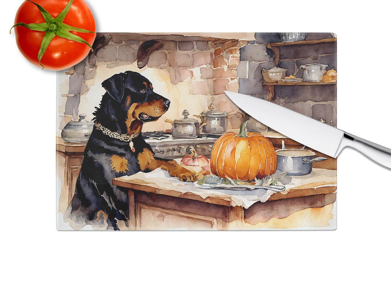 Rottweiler Fall Kitchen Pumpkins Glass Cutting Board