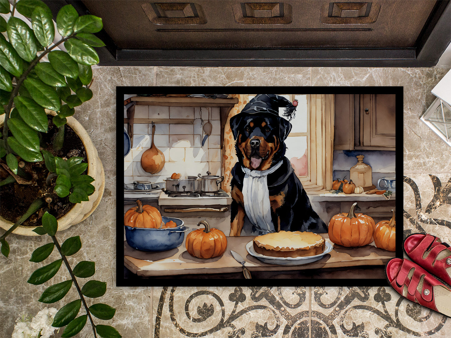 Rottweiler Fall Kitchen Pumpkins Doormat