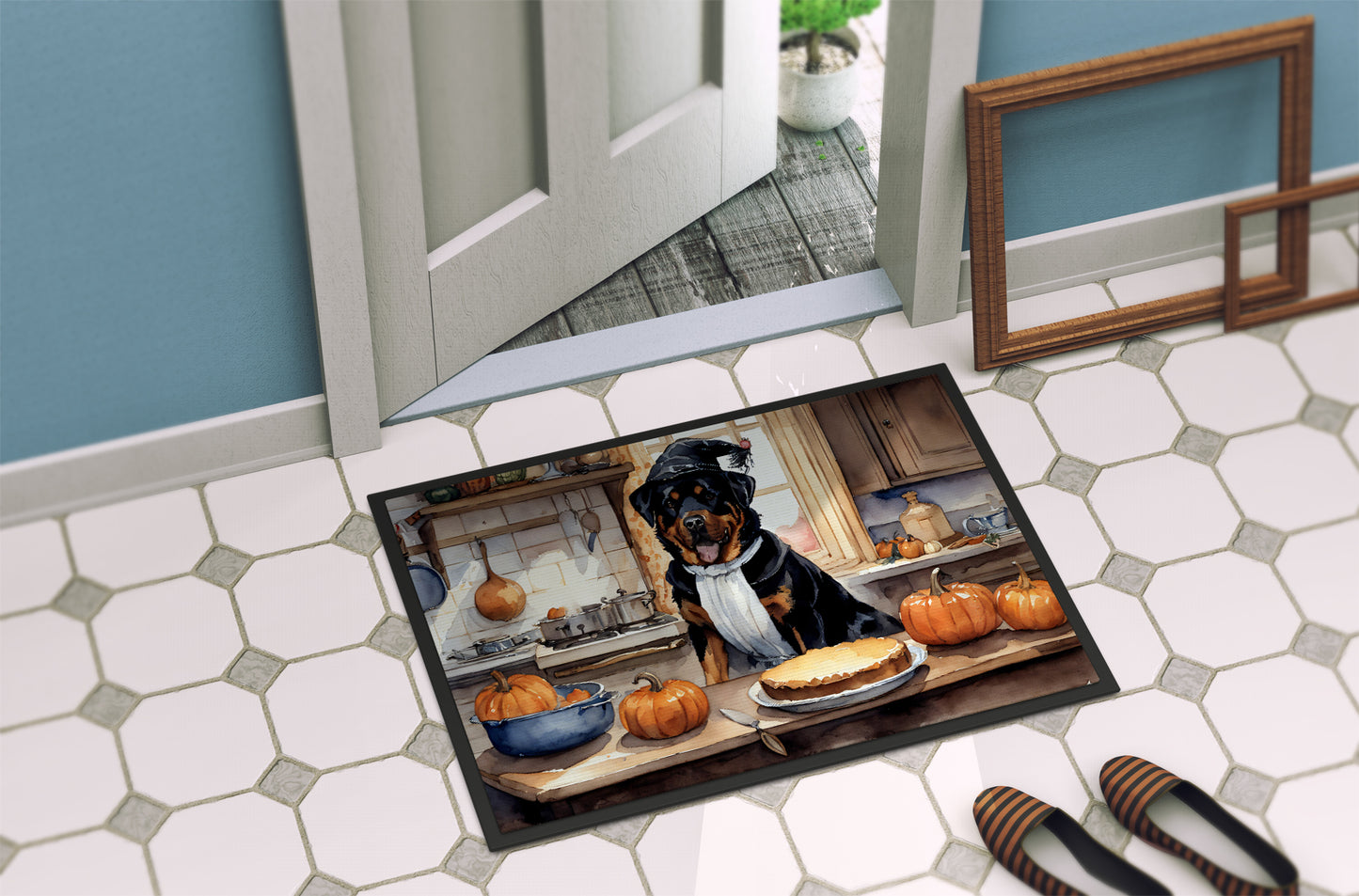 Rottweiler Fall Kitchen Pumpkins Doormat