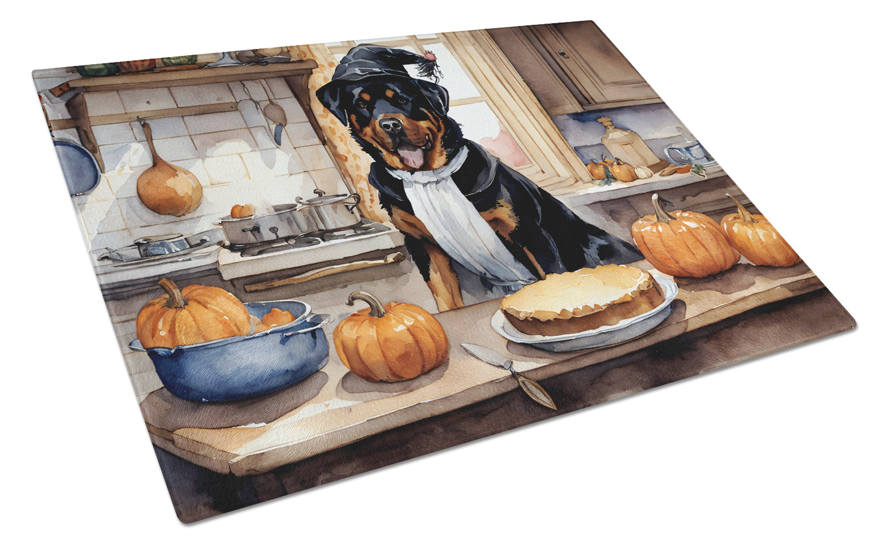 Buy this Rottweiler Fall Kitchen Pumpkins Glass Cutting Board