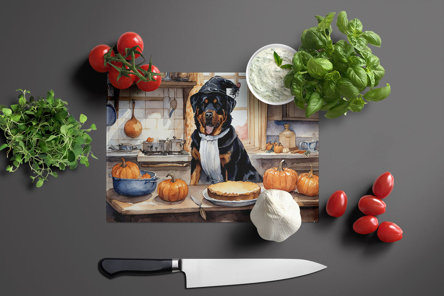 Rottweiler Fall Kitchen Pumpkins Glass Cutting Board