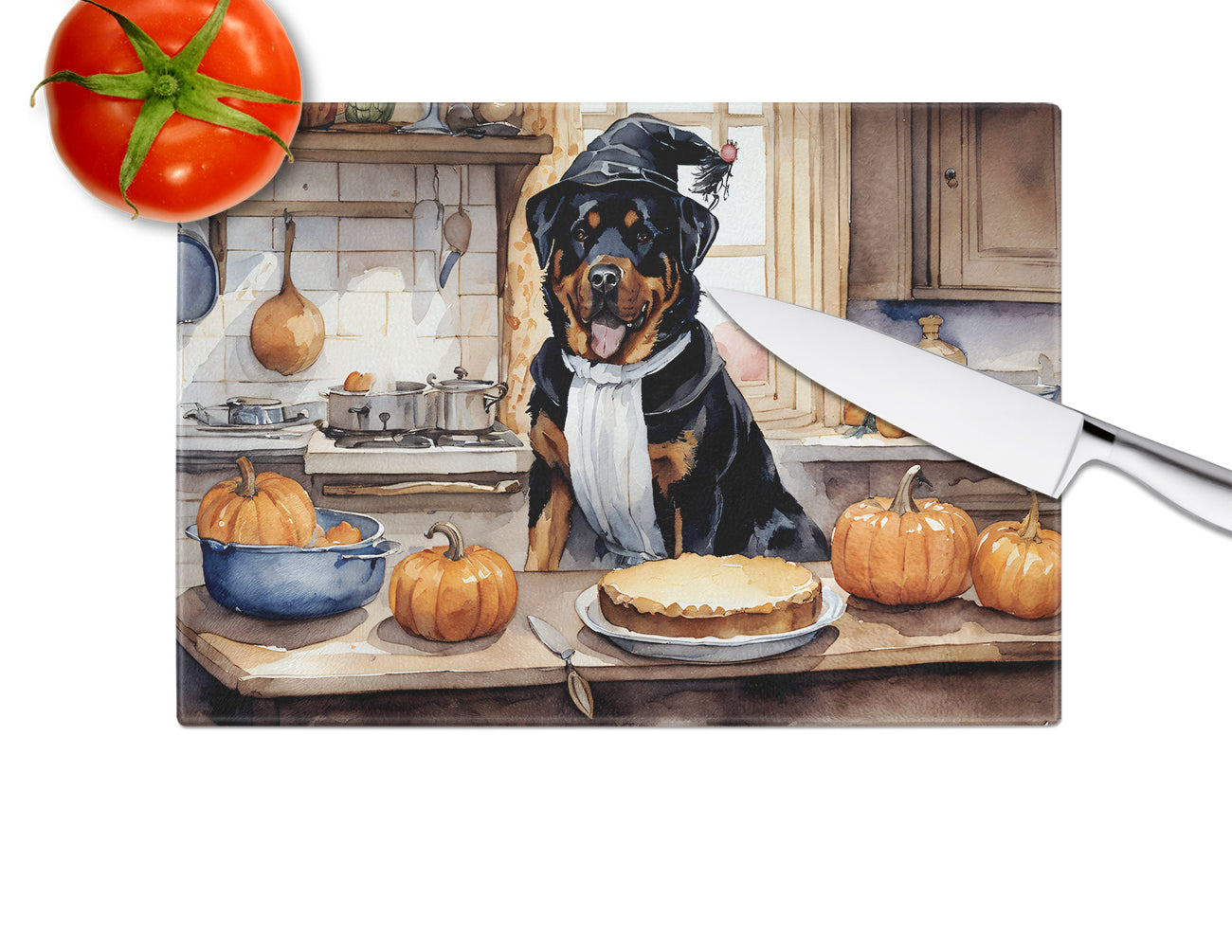 Rottweiler Fall Kitchen Pumpkins Glass Cutting Board