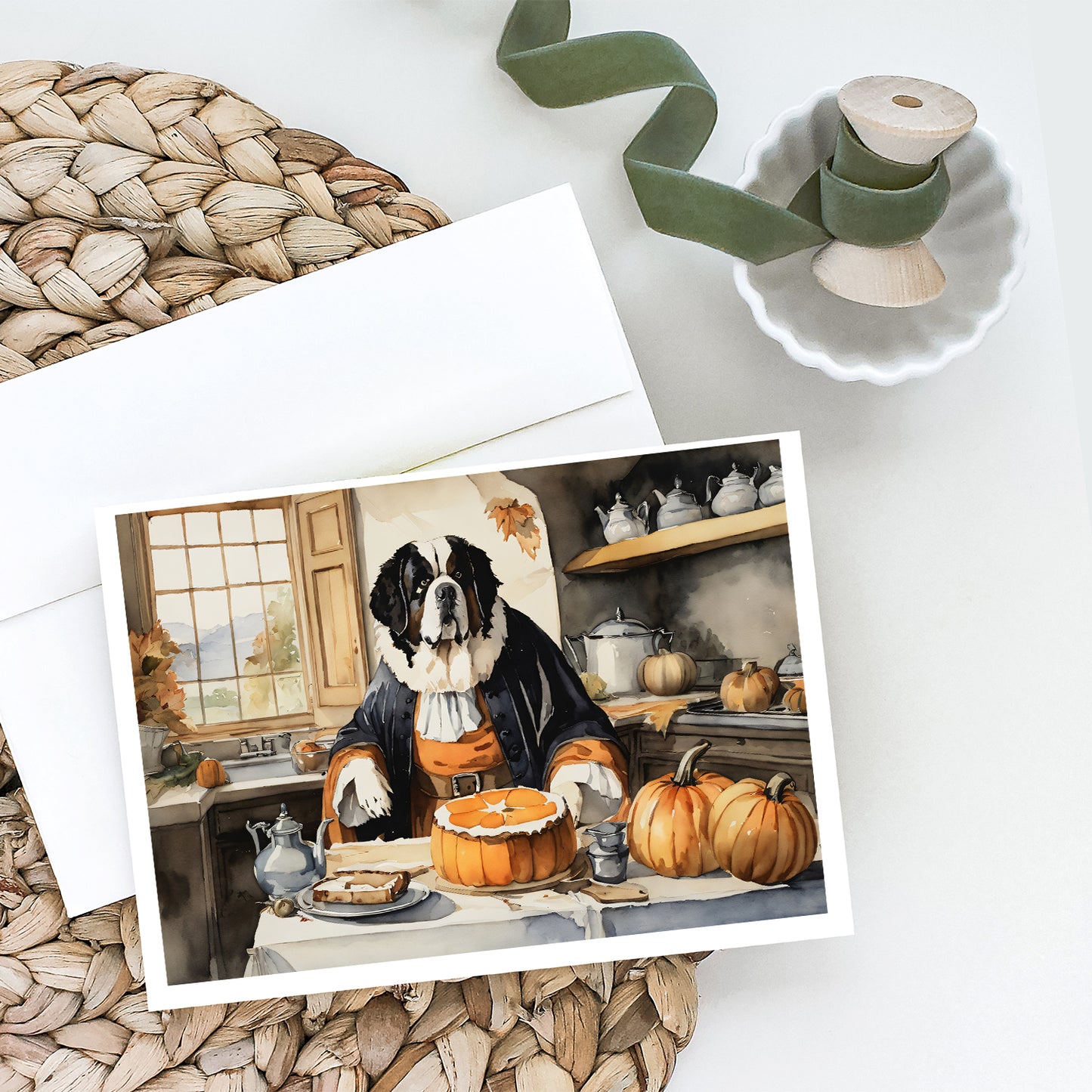 Saint Bernard Fall Kitchen Pumpkins Greeting Cards Pack of 8