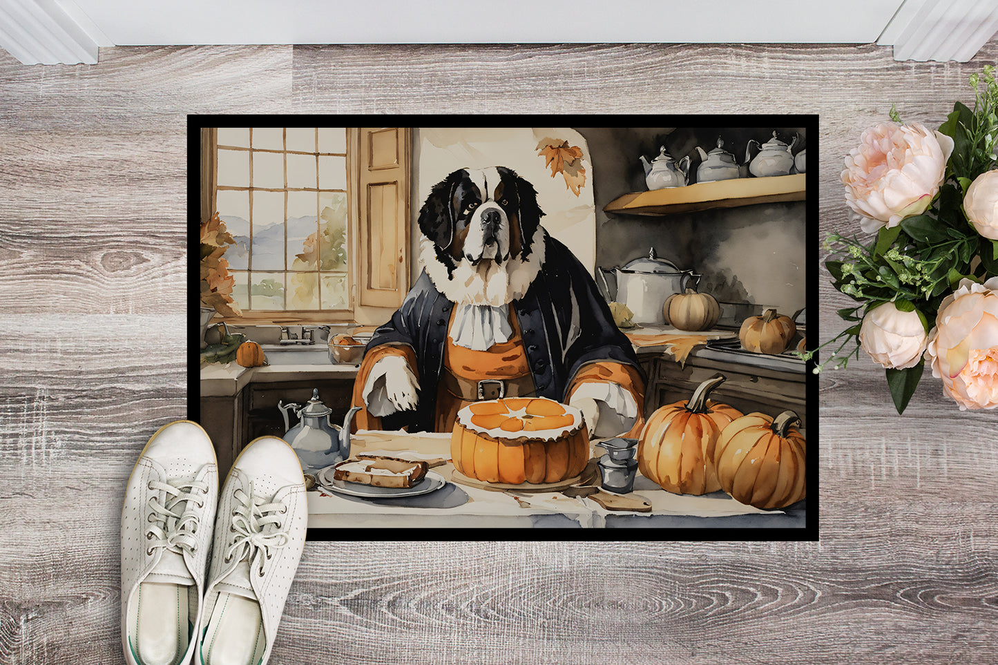 Saint Bernard Fall Kitchen Pumpkins Doormat