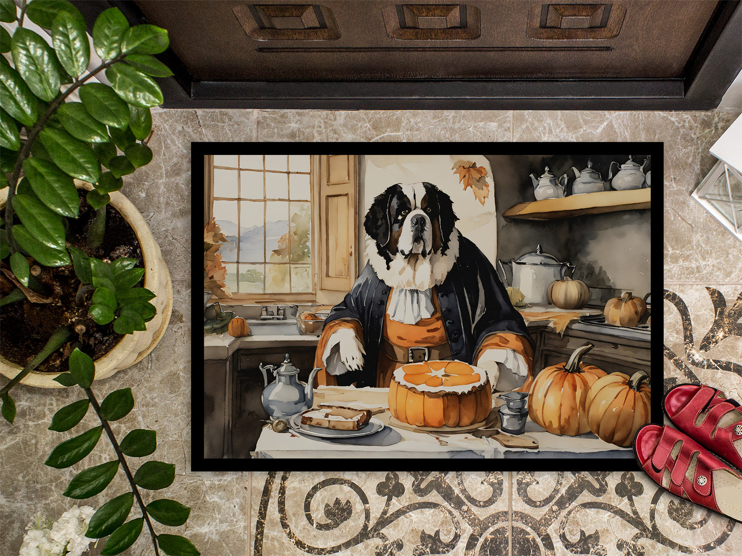 Saint Bernard Fall Kitchen Pumpkins Doormat