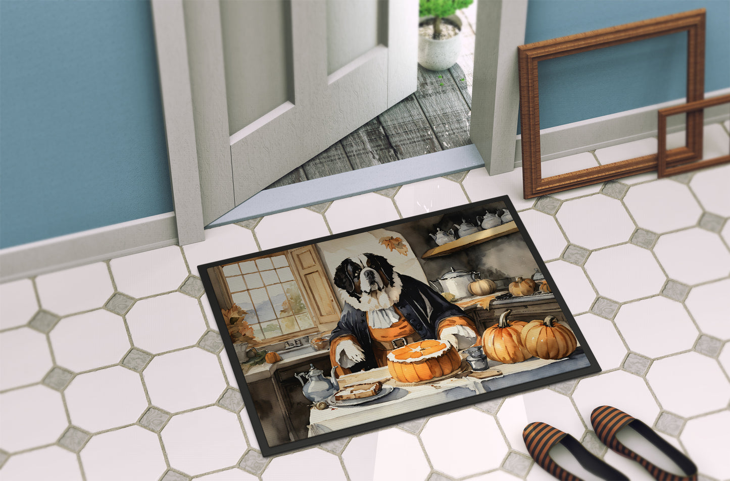 Saint Bernard Fall Kitchen Pumpkins Doormat