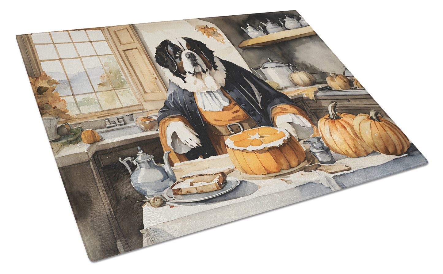 Buy this Saint Bernard Fall Kitchen Pumpkins Glass Cutting Board