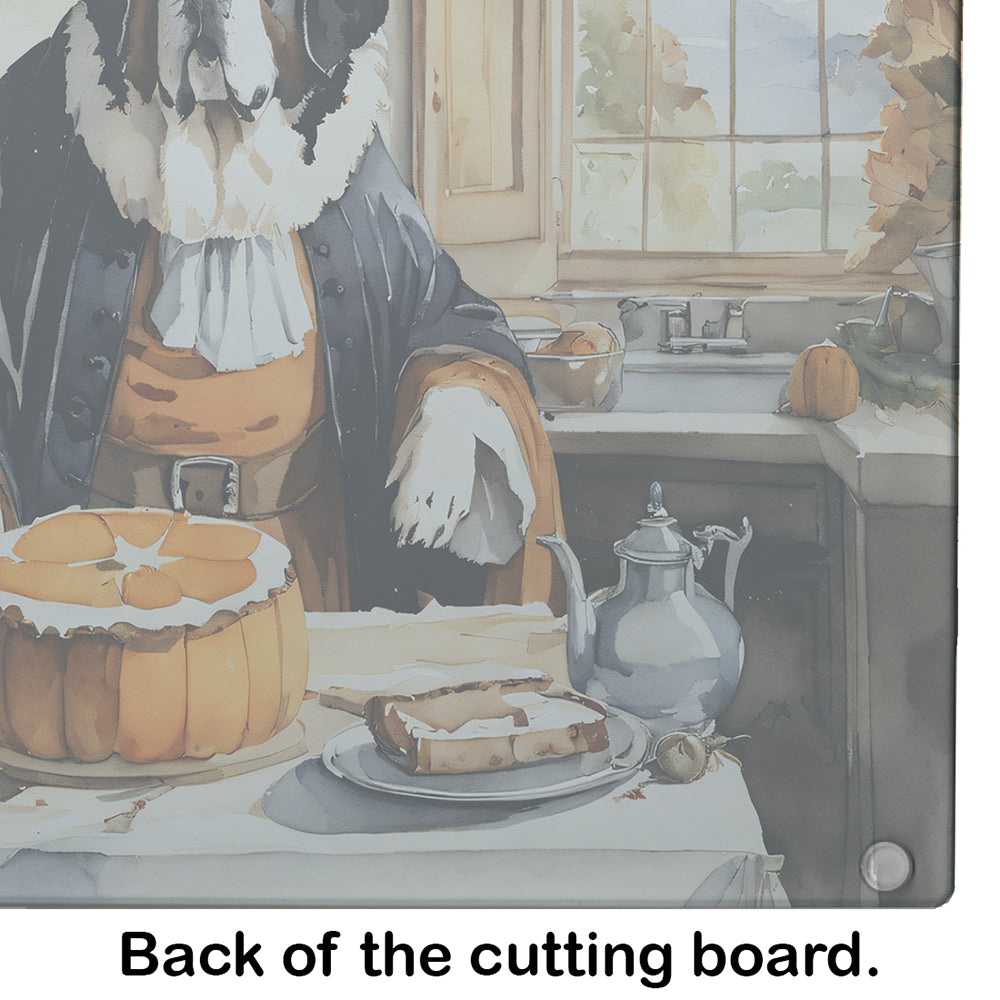 Saint Bernard Fall Kitchen Pumpkins Glass Cutting Board